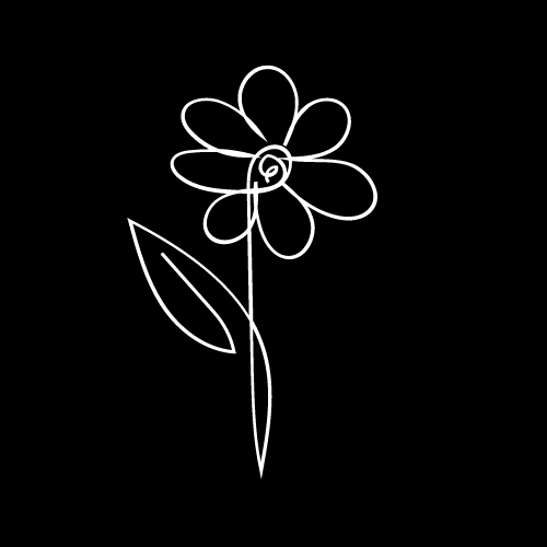 Bold black background with white clean, Modern hand-drawn outline of the Fleur CJM icon. The contrast of the elegant black and the Minimal, white gives a level of sophistication. Playful and elegant